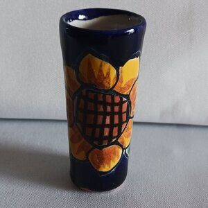 Hand Painted Talavera Mexico Sunflower Floral Shot Glass